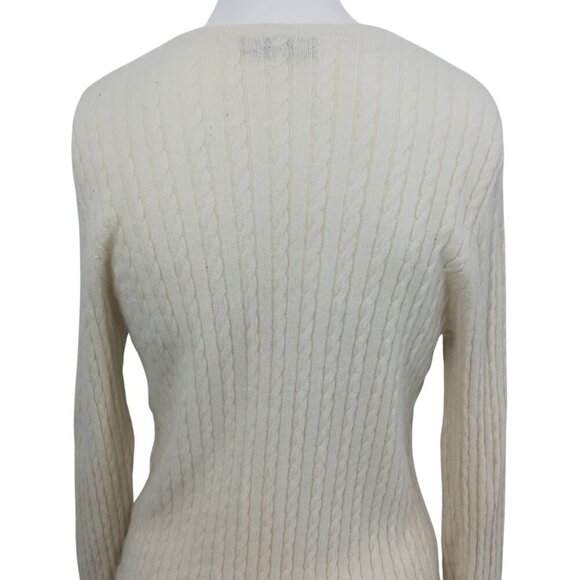 Lands End 100% Cashmere Cable Knit Crew Neck Sweater Size L Cream Lightweight - Picture 7 of 9